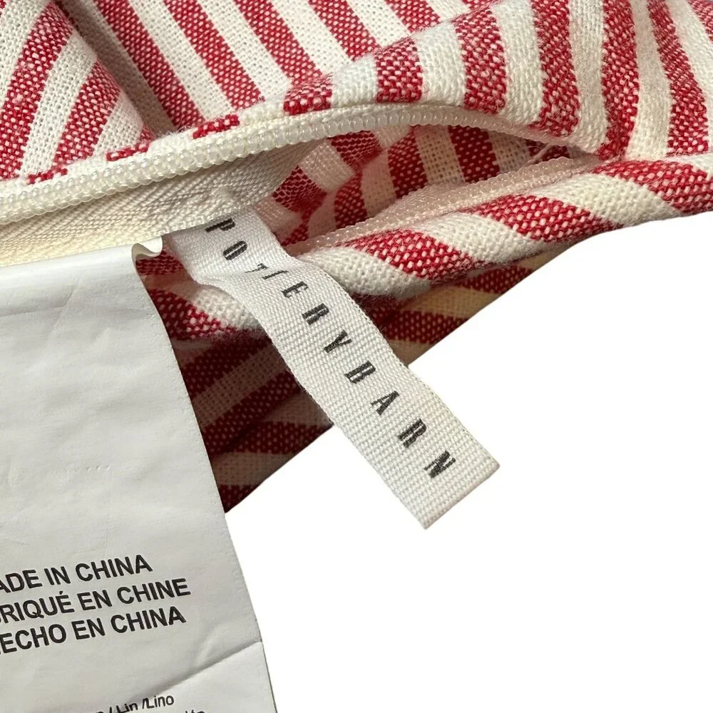 Pottery Barn red white stripe throw pillow covers linen blend 20x20 cottage core